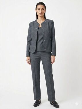 Kasper Grey Women’s 3 Piece Suit Blazer w/ Metal Embellishment Cotton blend Sz 8